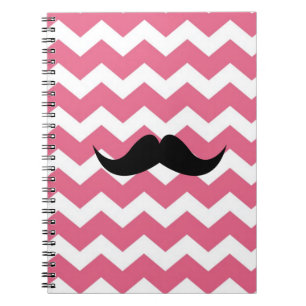 Pink chevron zigzag pattern black moustache chic notebook