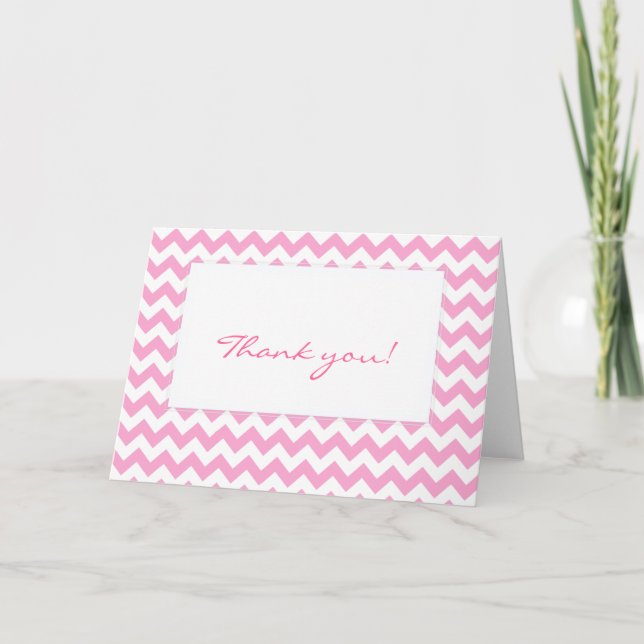 Pink Chevron Zigzag Pattern Thank You Card (Front)