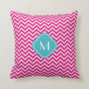 Pink Chevron Zigzag Stripes with Monogram Cushion