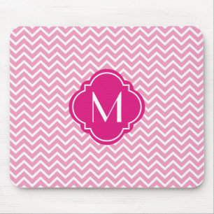 Pink Chevron Zigzag Stripes with Monogram Mouse Pad