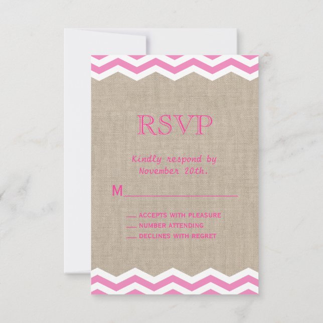 Pink Chevrons on Burlap RSVP Card (Back)