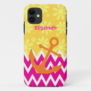 Pink Chevrons With Anchor iPhone 11 Case