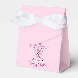 Pink Chi Ro Christian Cross on Pink Personalised Favour Box