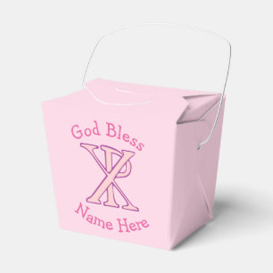 Pink Chi Ro Christian Cross on Pink Personalised Favour Box
