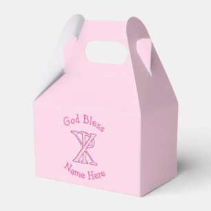 Pink Chi Ro Christian Cross on Pink Personalised Favour Box