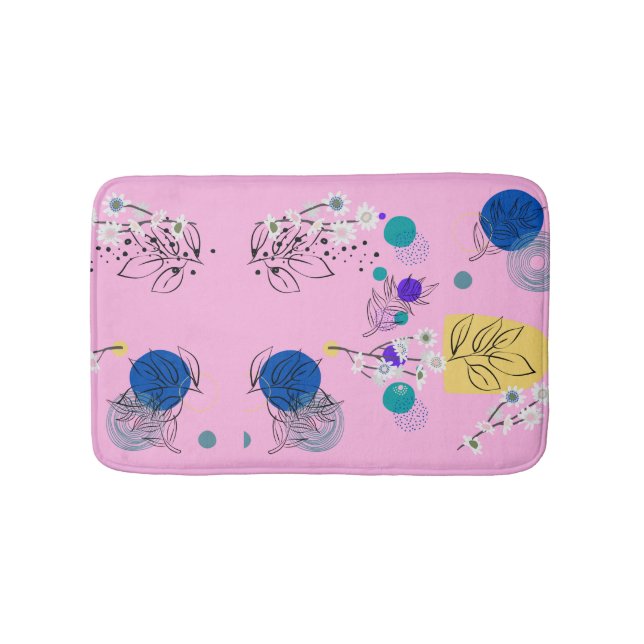 Pink Chic Abstract Floral pattern Bath Mat (Front)