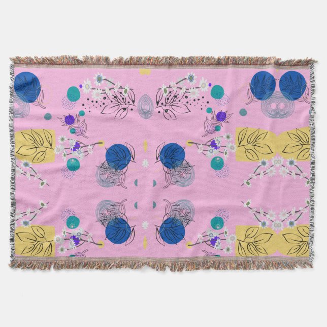 Pink Chic Abstract Floral pattern Throw Blanket (Front)