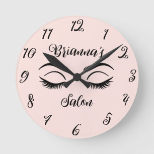 Pink Chic Beauty Eyelashes Salon Personalised Round Clock