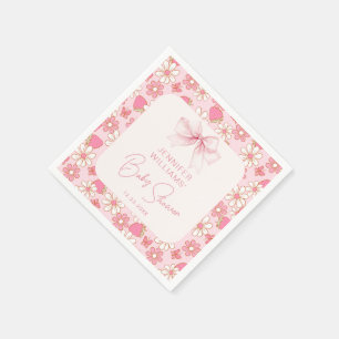 Pink Chic Berry Sweet Bow Baby Girl Shower Paper Napkin