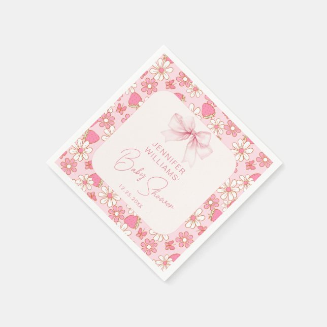 Pink Chic Berry Sweet Bow Baby Girl Shower Paper Napkin (Corner)