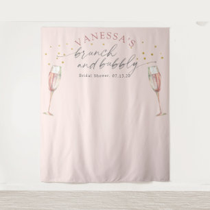 Pink chic champagne brunch bridal shower backdrop tapestry