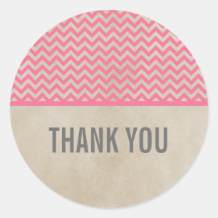 Pink Chic Chevron Thank You Stickers