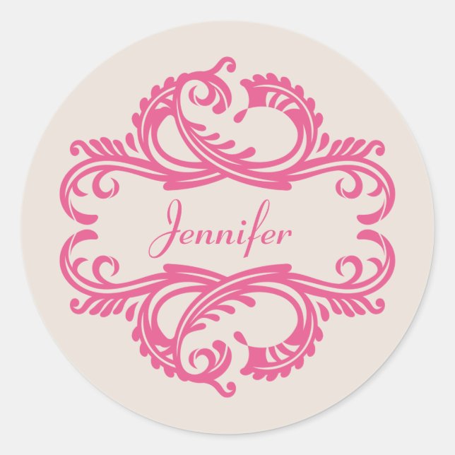 Pink Chic Damask Stickers (Front)