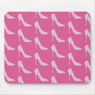 Pink Chic Diamond High Heel Shoes Mouse Pad
