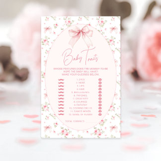 Pink Chic Floral Bow Baby Traits Shower Games