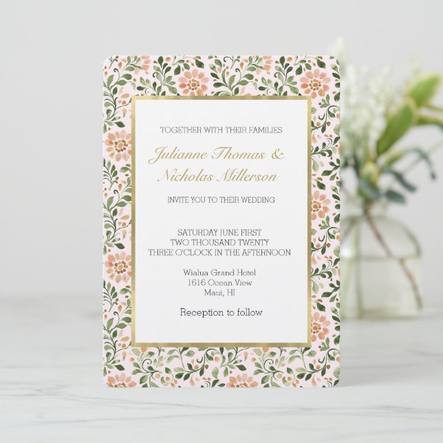 Pink Chic Floral Wedding Invitation (Standing Front)