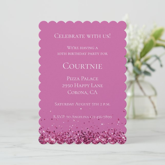 Pink Chic Glitter Sparkle Birthday  Invitation (Standing Front)