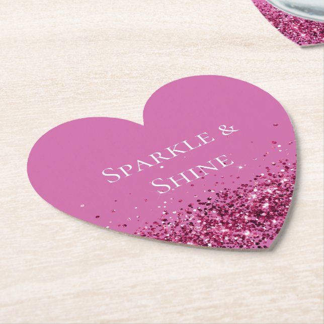 Pink Chic Glitter Sparkle Paper Coaster (Angled)