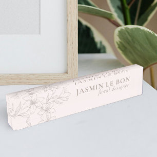 Pink Chic Minimal Floral Desk Nameplate