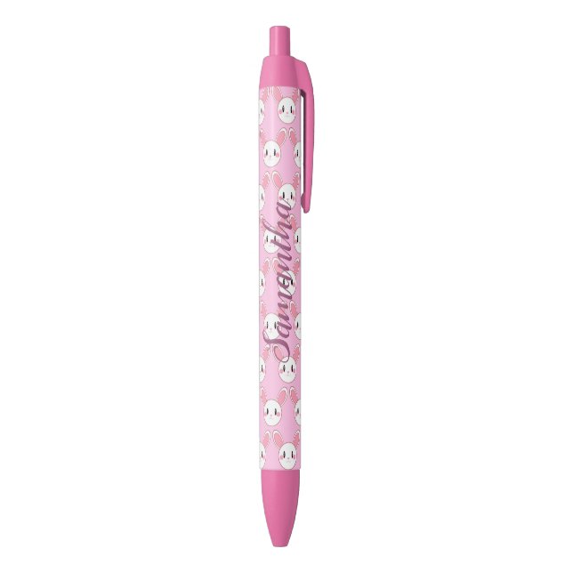 Pink Chic Modern Cute Fluffy Bunny Rabbit Black Ink Pen (Bottom (Vertical))