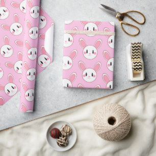 Pink Chic Modern Cute Fluffy Bunny Rabbit Wrapping Paper