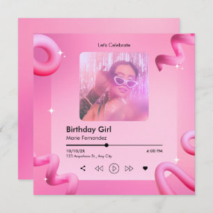 Pink chic music playlist cover photo birthday invitation