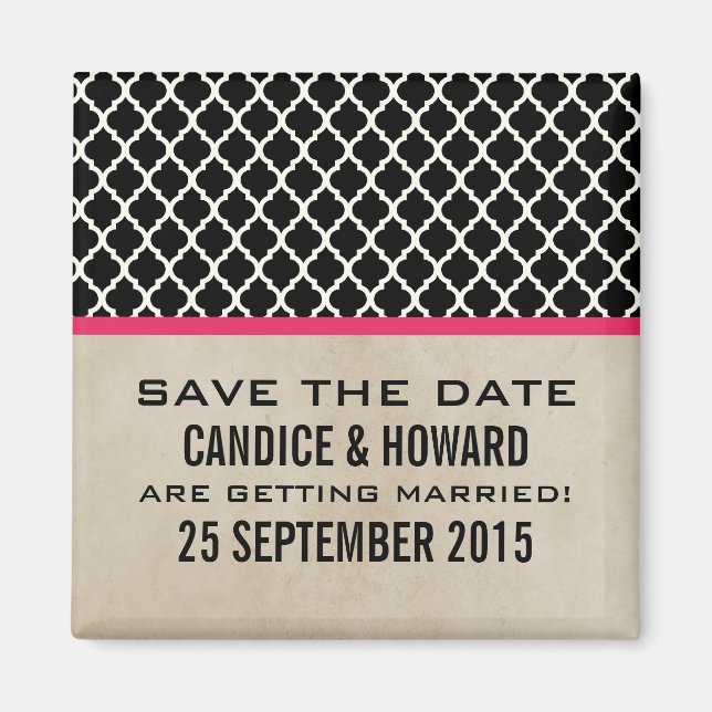 Pink Chic Quatrefoil Save the Date Magnet (Front)