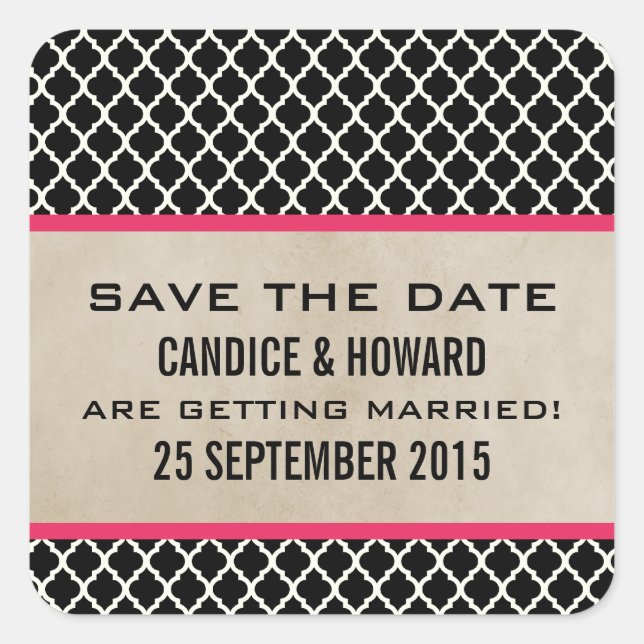 Pink Chic Quatrefoil Save the Date Stickers (Front)