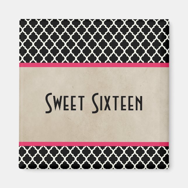 Pink Chic Quatrefoil Sweet 16 Magnet (Front)