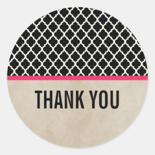 Pink Chic Quatrefoil Thank You Stickers