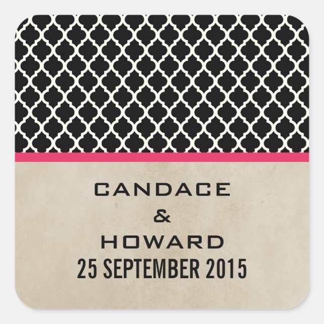 Pink Chic Quatrefoil Wedding Stickers (Front)