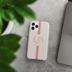 Pink Chic Stripes Monogram iPhone 15 Pro Max Case