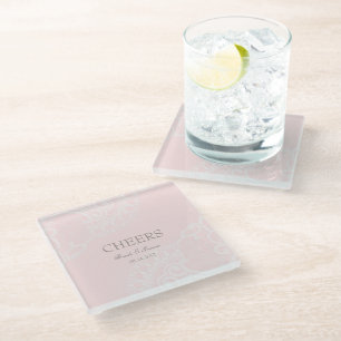 Pink Chic Vintage Elegant Lace Wedding Cheers Glass Coaster