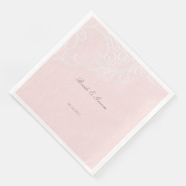 Pink Chic Vintage Elegant Lace Wedding Napkin (Corner)