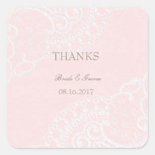 Pink Chic Vintage Elegant Lace Wedding Square Sticker