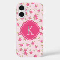 Pink Chic Vintage Floral Print Monogram