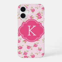 Pink Chic Vintage Floral Print Monogram