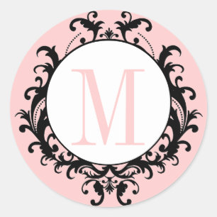 Pink Chic Wedding Monogram M Damask Label
