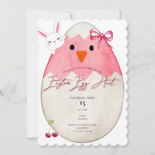 Pink Chick Easter Egg Hunt Bunny Coquette Bow Invitation