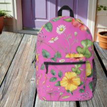 Pink, Chick, Vintage Drawing Wildflowers Backpack