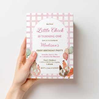 Pink Chicken Birthday Invitation for Girl Farm Bir