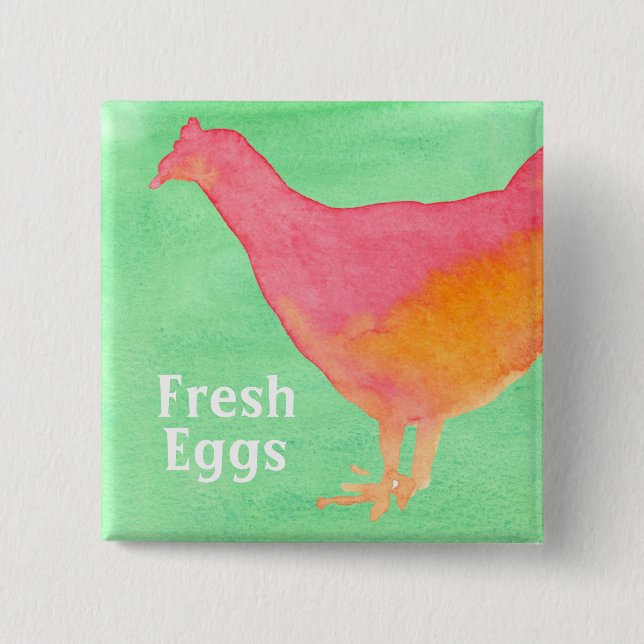 Pink Chicken Farm Fresh Eggs 15 Cm Square Badge (Front)