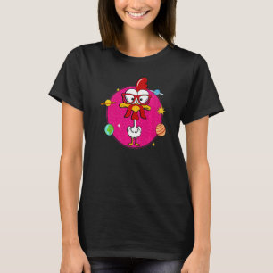 Pink Chicken With Moustache And Sunglasses In Spac T-Shirt