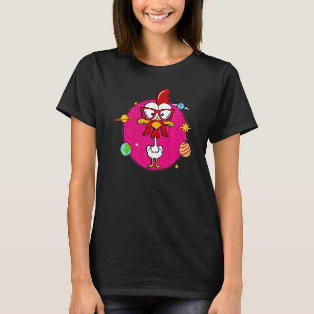 Pink Chicken With Moustache And Sunglasses In Spac T-Shirt (Front)