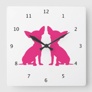 Pink Chihuahua dogs silhouette cute Square Wall Clock