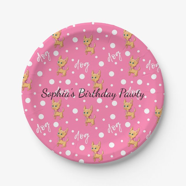Pink Chihuahua Paper Party Plates (Front)