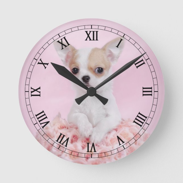 Pink Chihuahua Round Clock (Front)