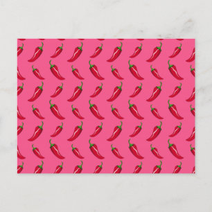 Pink chilli peppers pattern postcard