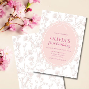 Pink Chinoiserie 1st Birthday  Invitation