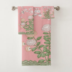 Pink Chinoiserie 3 Piece Luxury Bath Towel Set